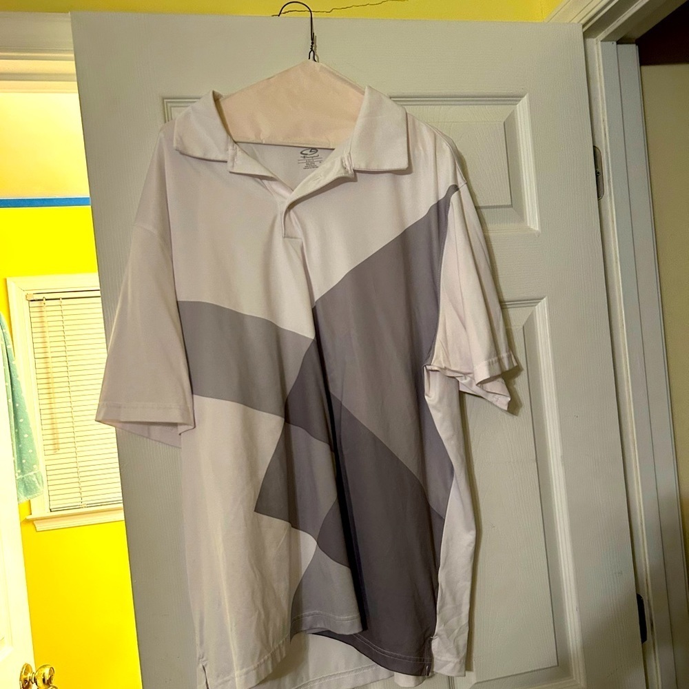 Champion men’s White and Grey striped golf shirt